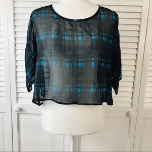 MILLAU Black Blue Plaid Oversized Crop Top Size Small